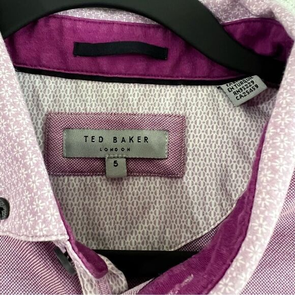 Ted Baker Men’s London Woven Collar Purple Polo Size 5 - Picture 4 of 8